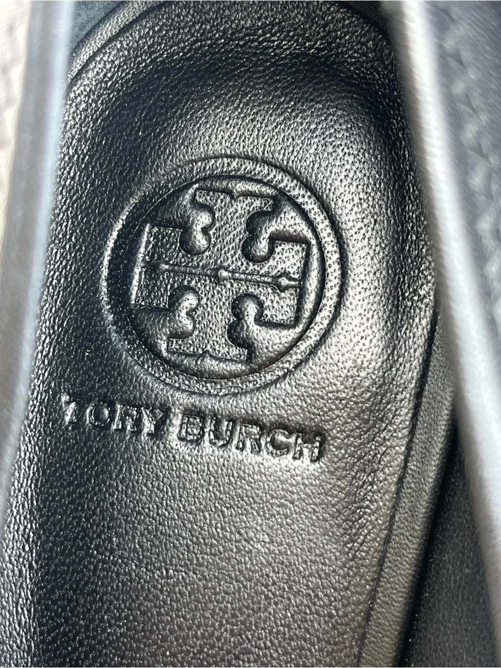 Tory Burch Sally Black Leather Wedge Pumps with Gold Medallion